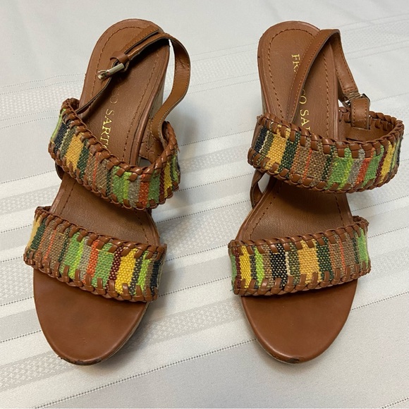 Franco Sarto Womens Cork Platform Heeled Tapestry Sandals size 6 - Picture 4 of 6
